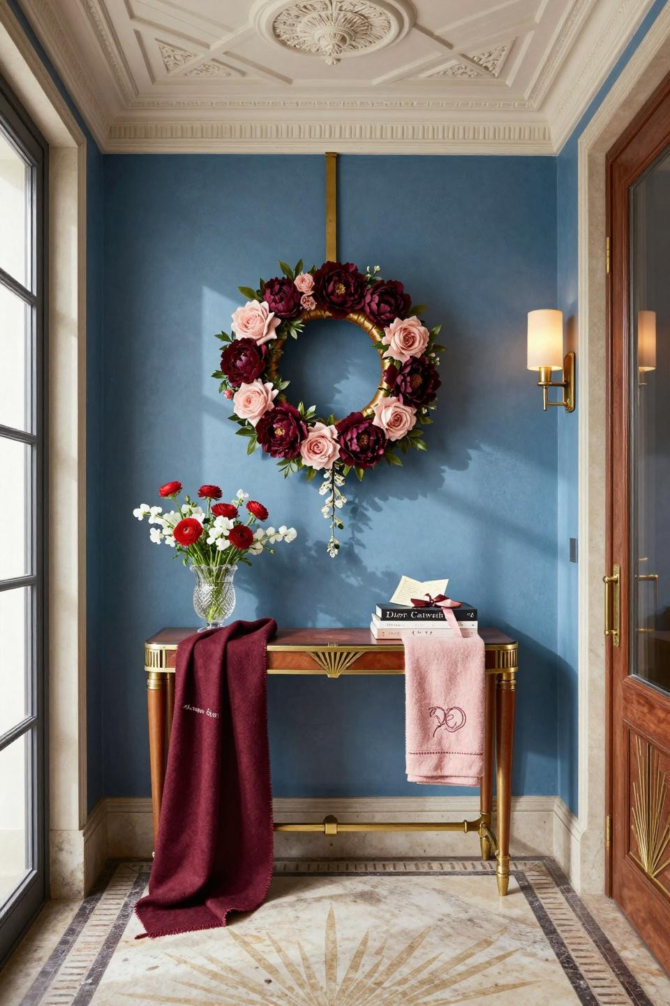 Valentine Day Door Decorations Classroom with Putnam & Putnam burgundy peony wreath