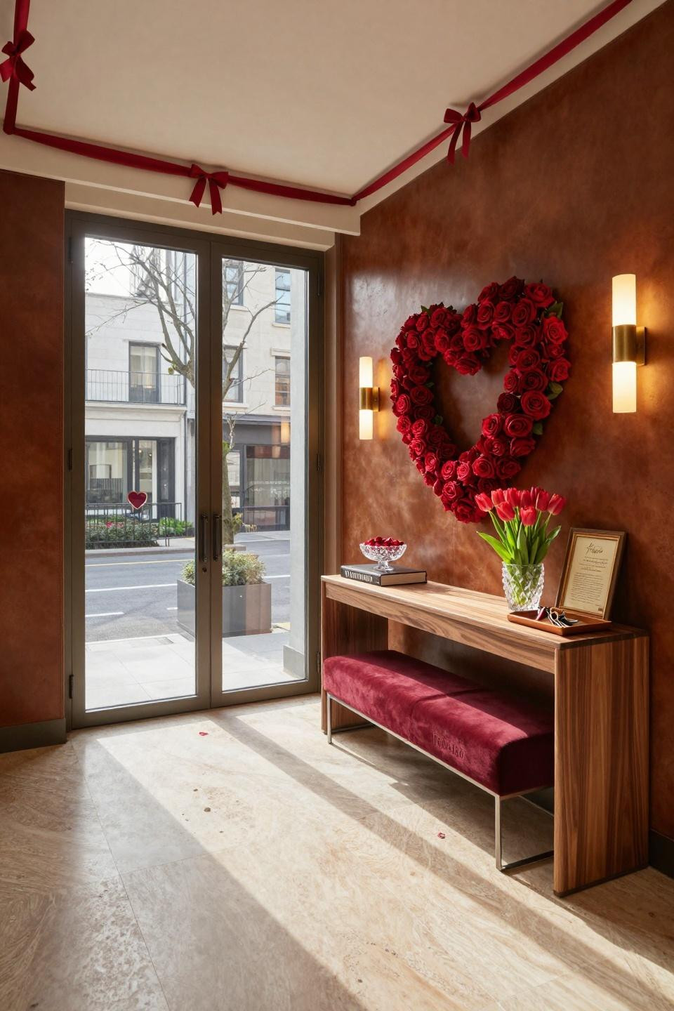 Valentines Day Door Decorations Daycare with heart-shaped preserved rose wreath
