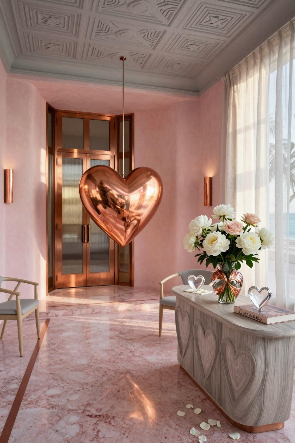 Valentine Door Decorations For School featuring Anish Kapoor polished copper heart sculpture