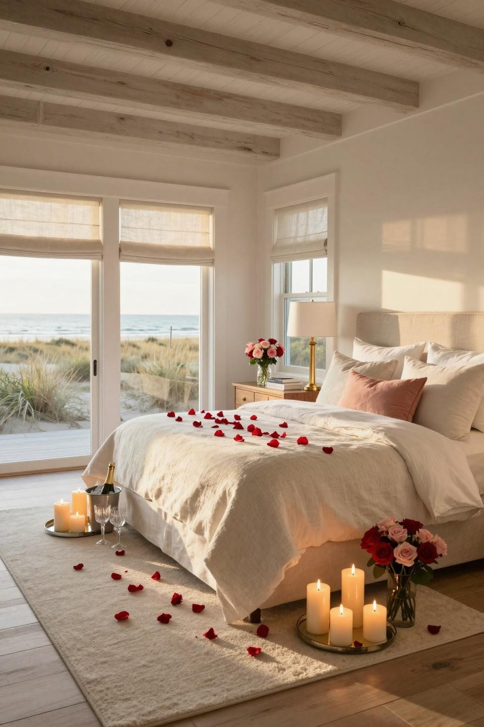 Valentine's Day home decor with Belgian linen bedding and cerused oak