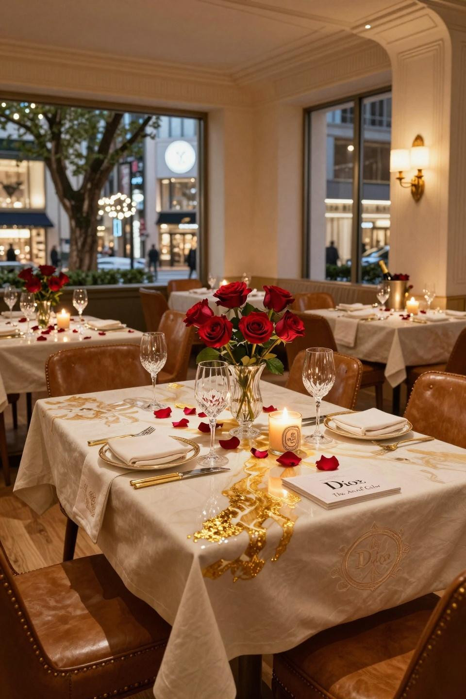 Valentines Day Hotel featuring antique Dordogne limestone table with formal place setting