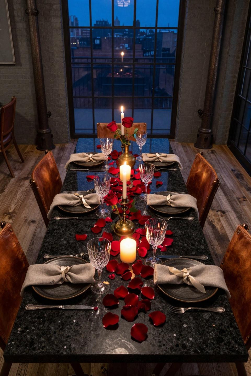 Valentine's Day Aesthetic featuring Calacatta Gold marble table with zen minimalist rose arrangement