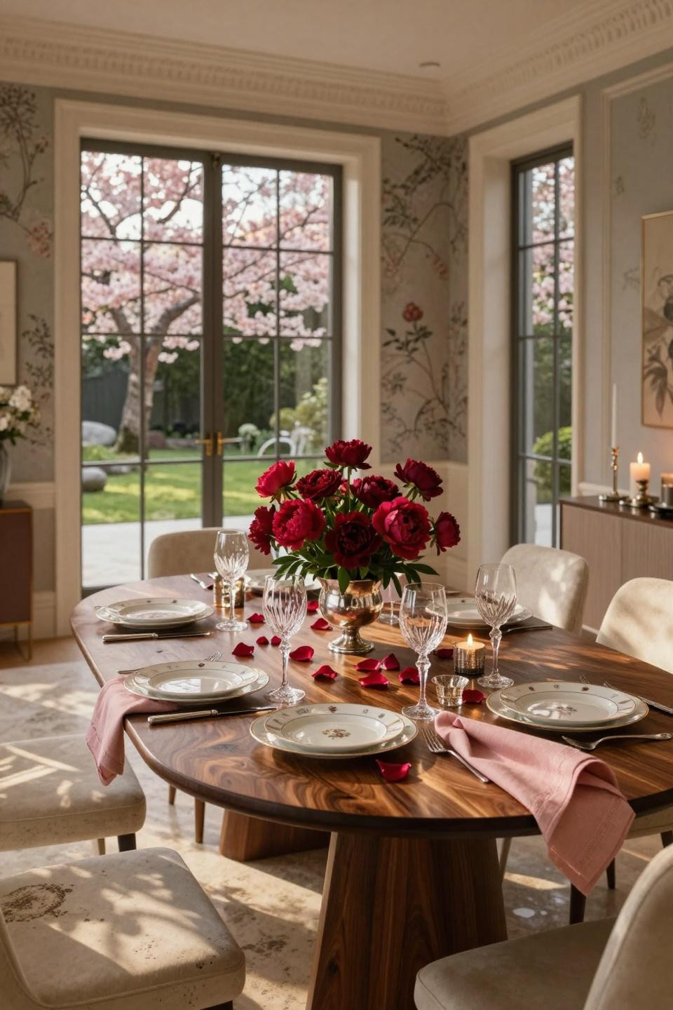 Valentine's Day Tablescape with B&B Italia Athos table and Baccarat Harcourt crystal