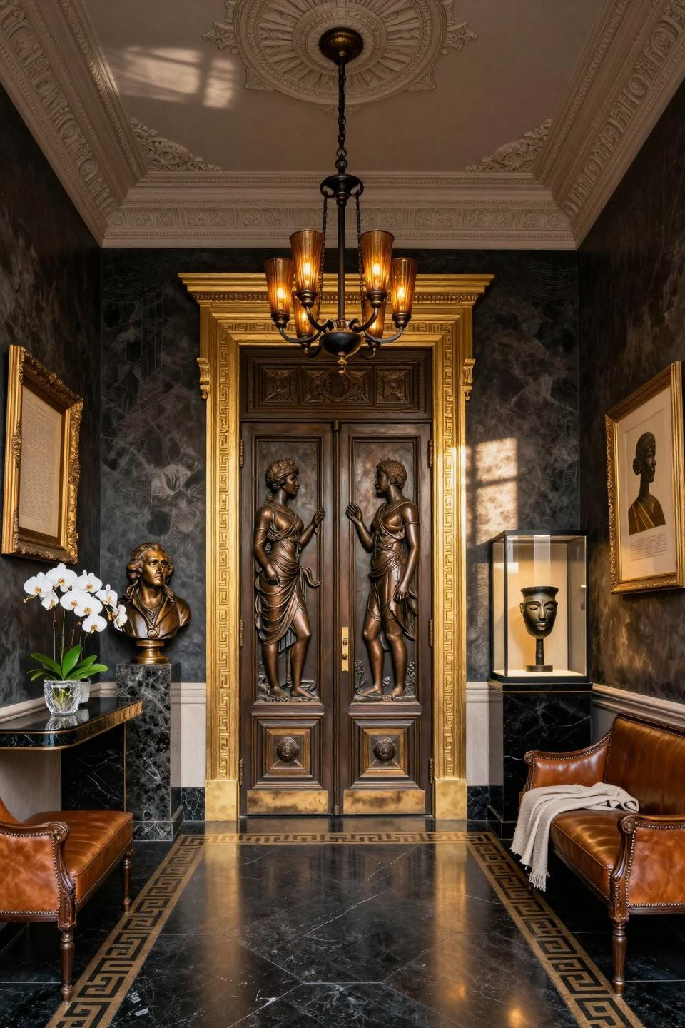 Black history month door decoration with hand-carved bronze relief panels of Harriet Tubman as Athena