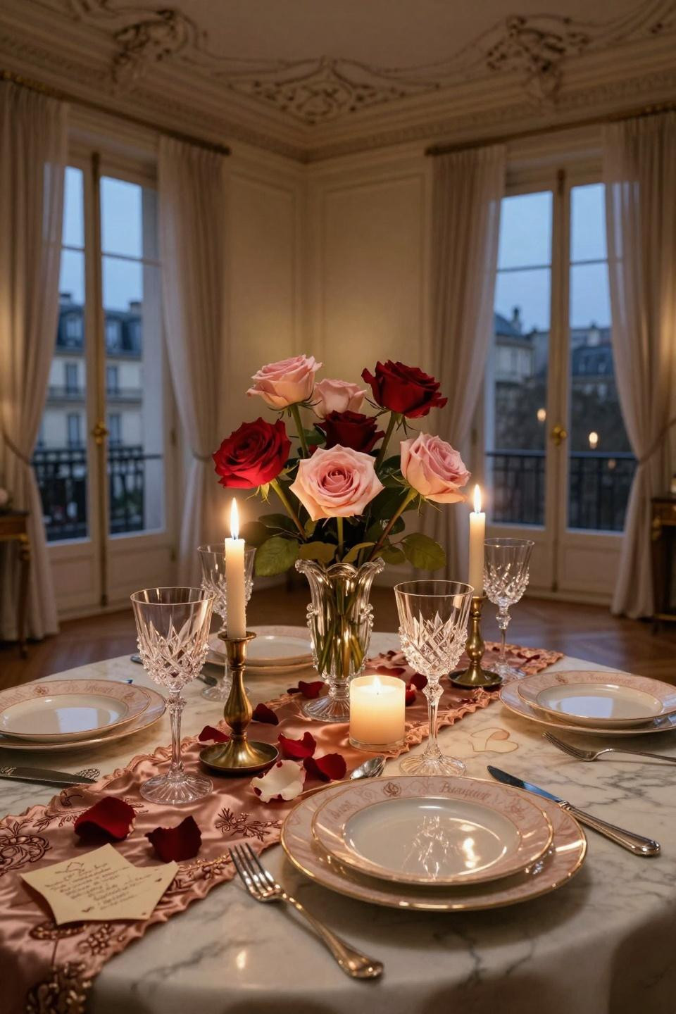 Valentines Day Tablescapes with Baccarat crystal and garden roses