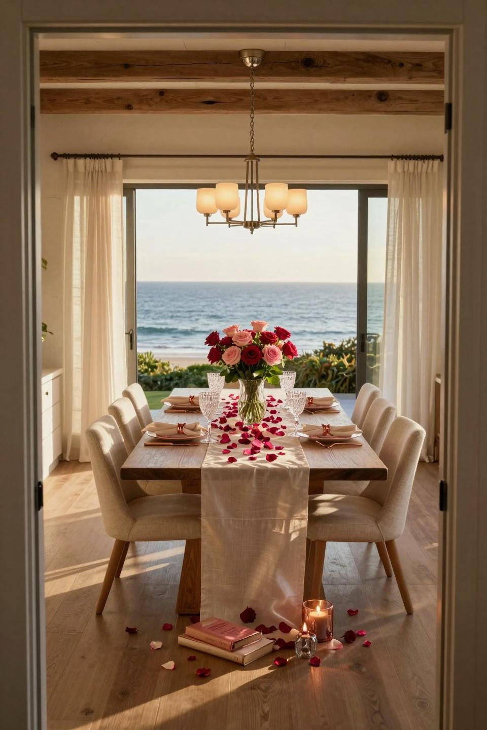 Galentines Tablescape with rose gold flatware and garden roses