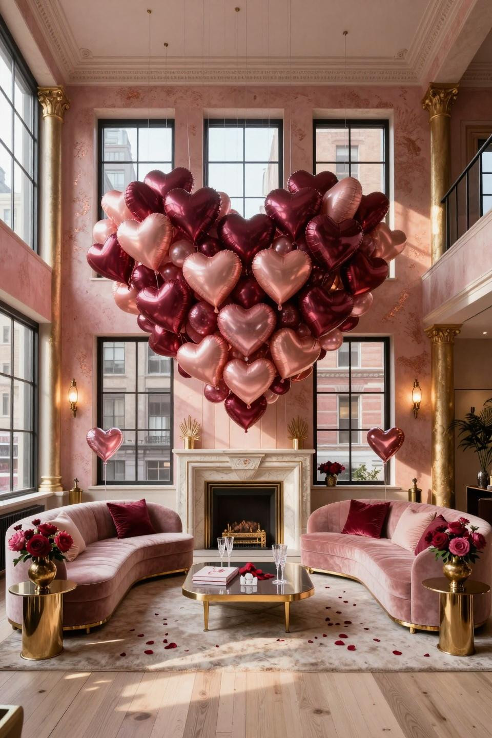 Valentines Day Balloon Ideas gradient burgundy to rose gold heart