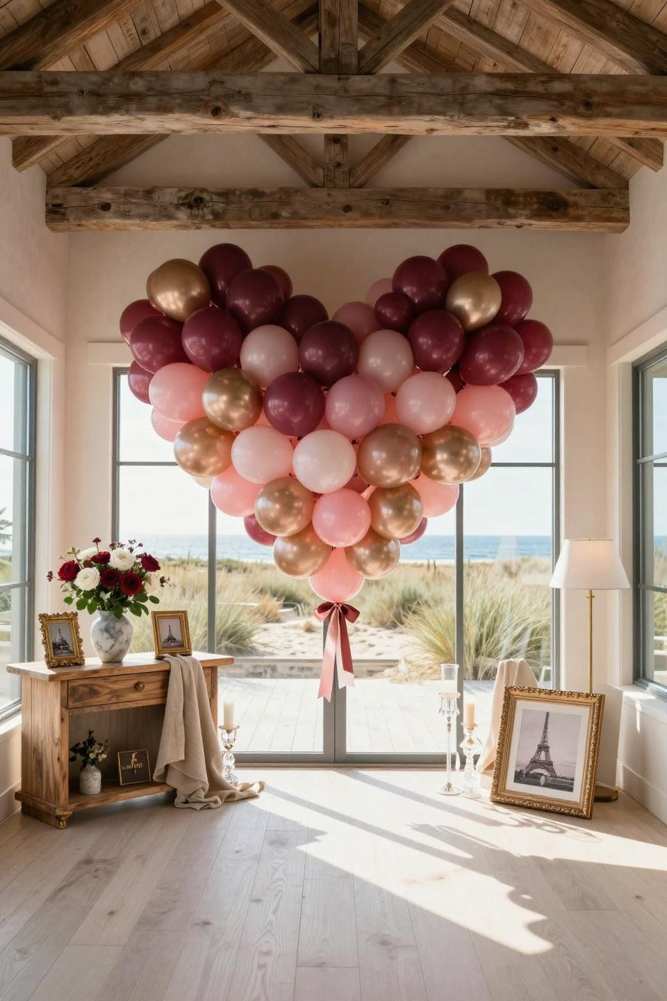 Valentines Day Photo Backdrop gradient ombré balloon heart