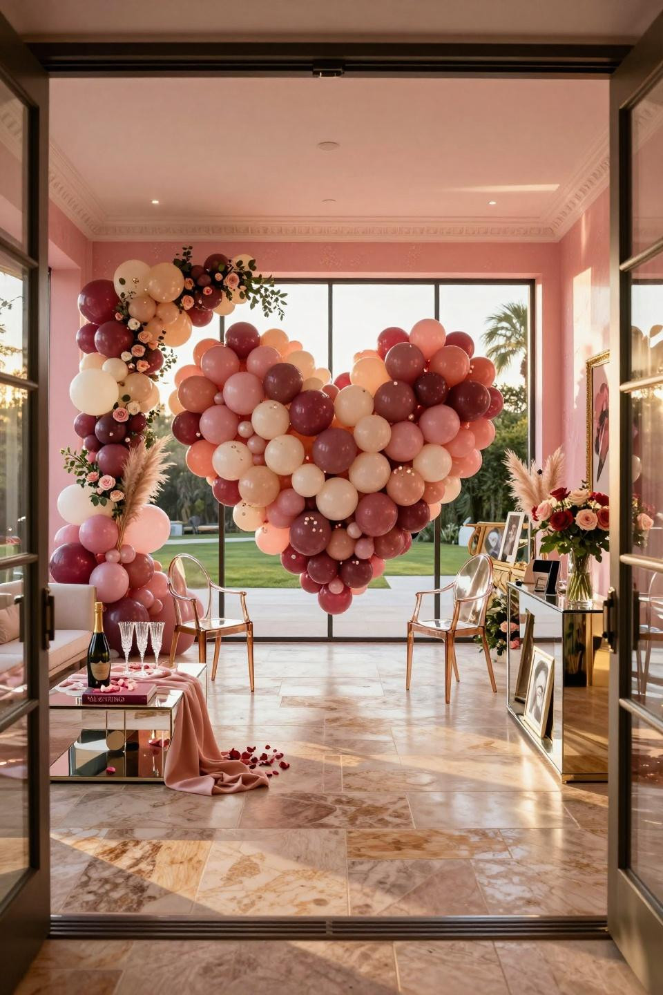 Valentine's Day Aesthetic massive balloon heart in Hollywood Regency estate
