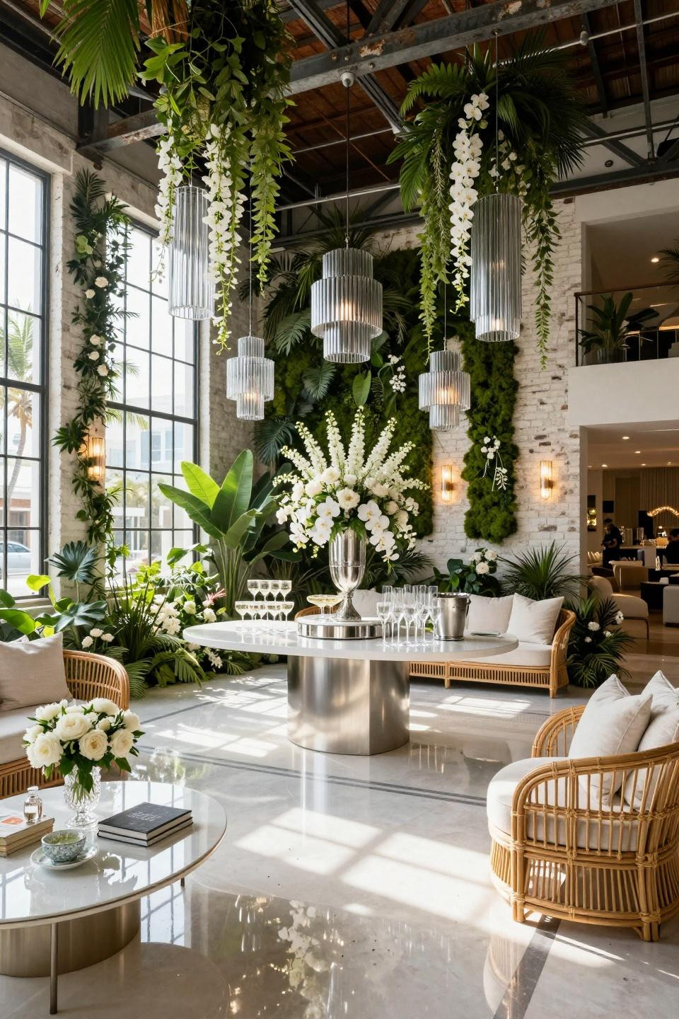 In Bloom Baby Shower Theme featuring industrial-chic space with Apparatus lighting