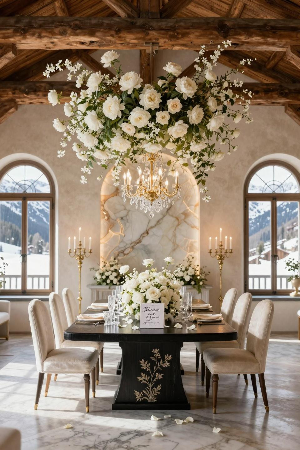 In Bloom Baby Shower Theme with museum-quality floral cascade in Alpine estate
