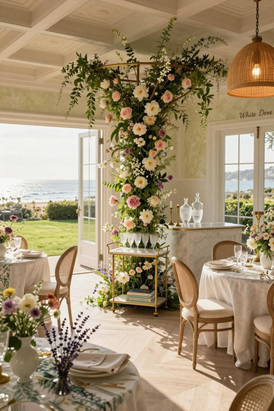 In Bloom Baby Shower Theme featuring vintage cane chairs and wildflower cascade