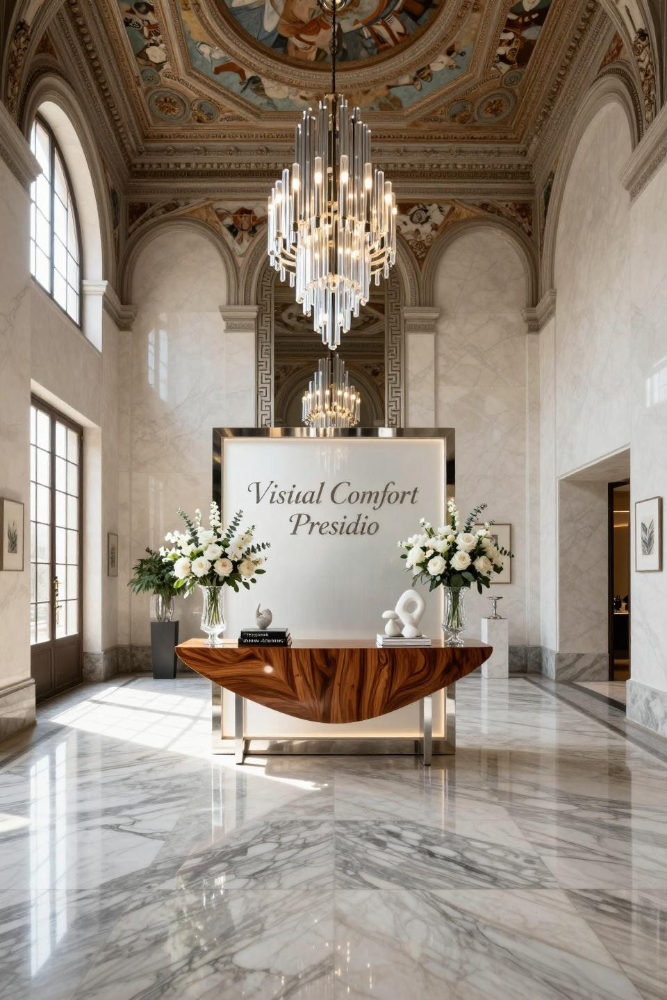 Baby shower inspiration with backlit acrylic and platinum frame in historic palazzo