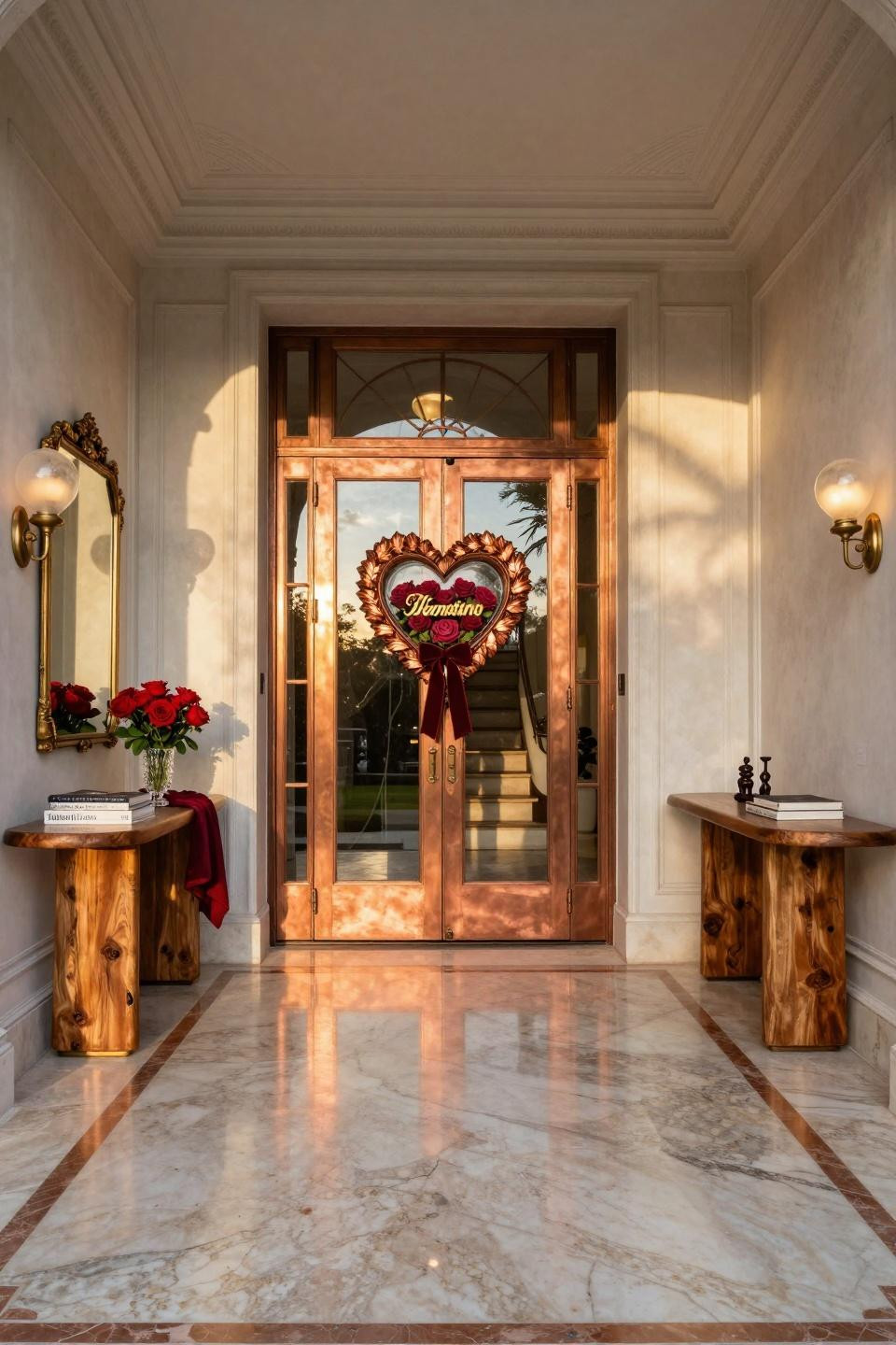 Heart door hanger with luxury materials and calligraphic brass