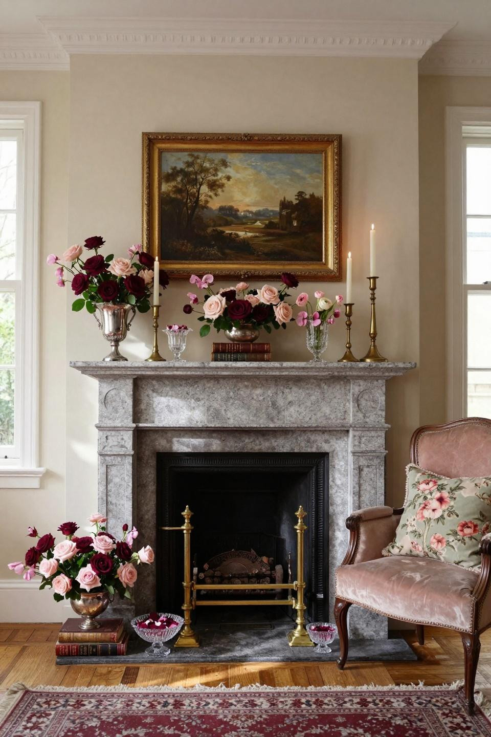 Valentines day decorations for home with British country house styling and antique silver