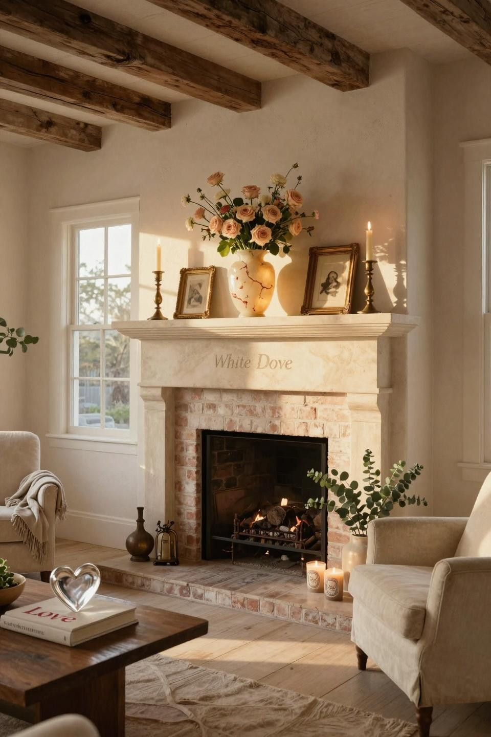 Subtle valentines day decor with backlit honey onyx sculptural vase and blush roses