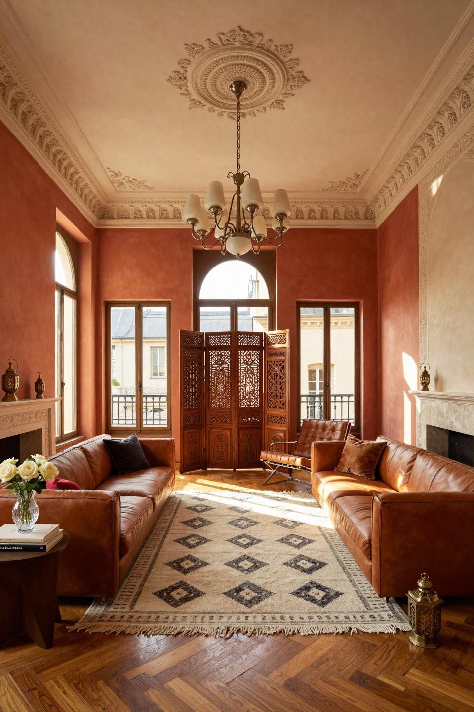 Living room color scheme ideas with Farrow & Ball Red Earth tadelakt plaster