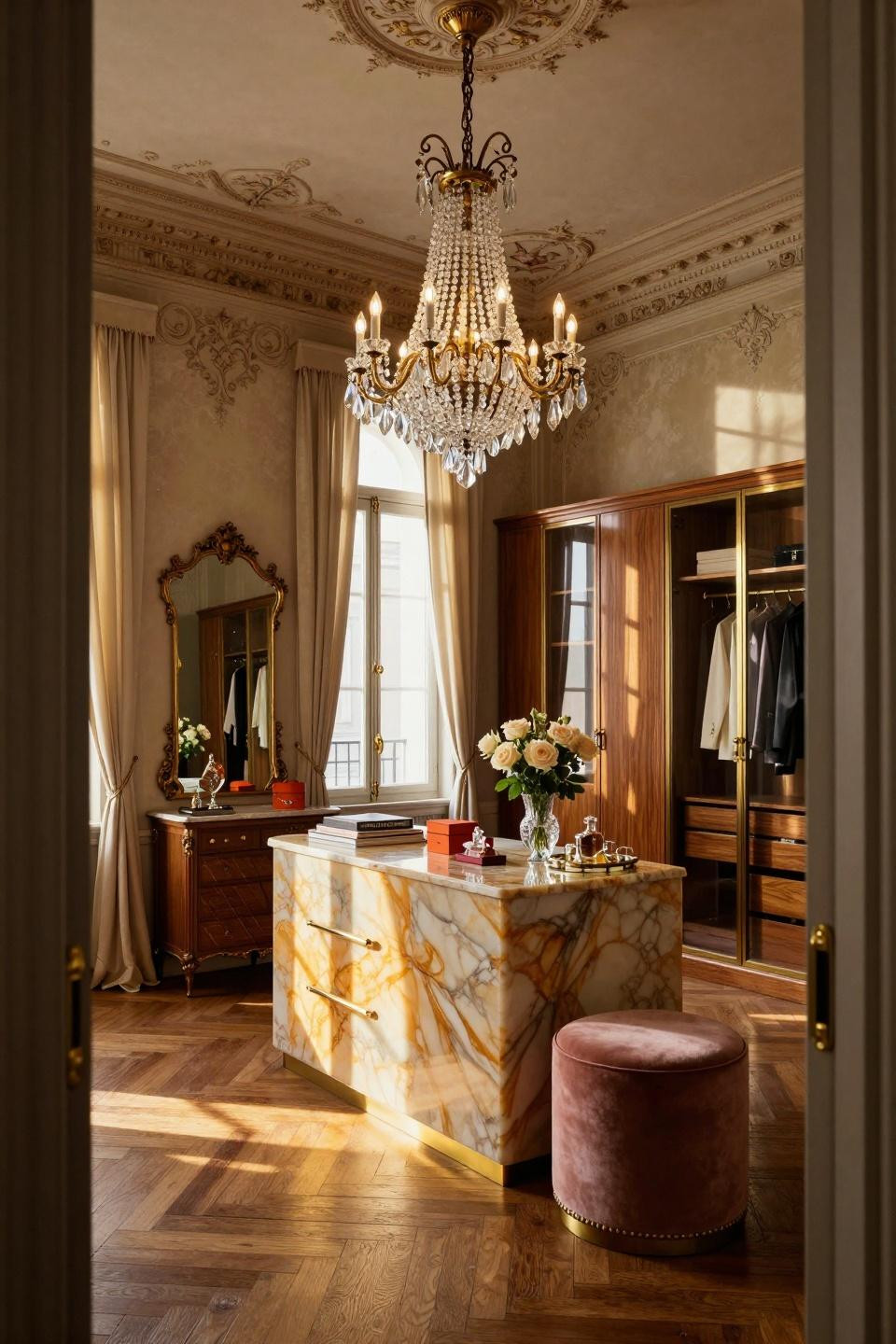 Vintage Closet Ideas with Poliform system and Baccarat chandelier
