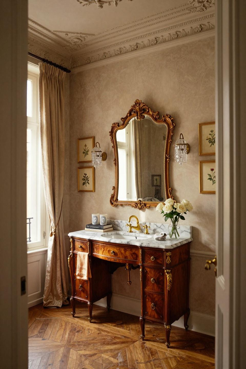 Antique vanity ideas featuring 1880s French Victorian mahogany with ormolu bronze mounts