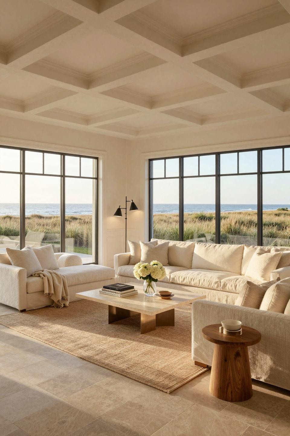 Nancy Meyers House showcasing French limestone floors and steel-framed windows