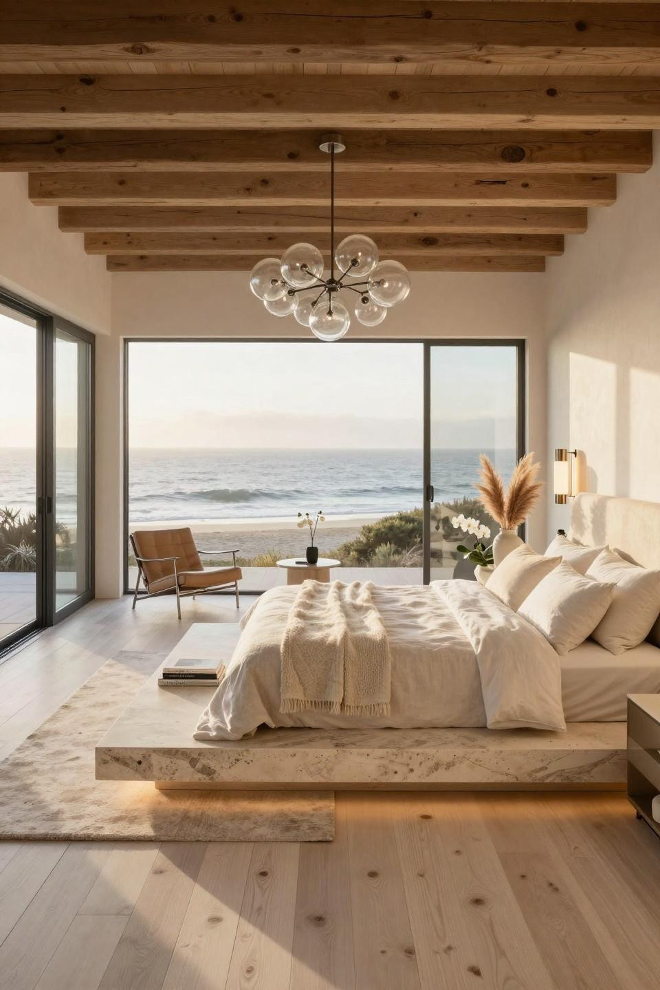 Ocean Room Decor with Jerusalem limestone bed platform and Apparatus lighting