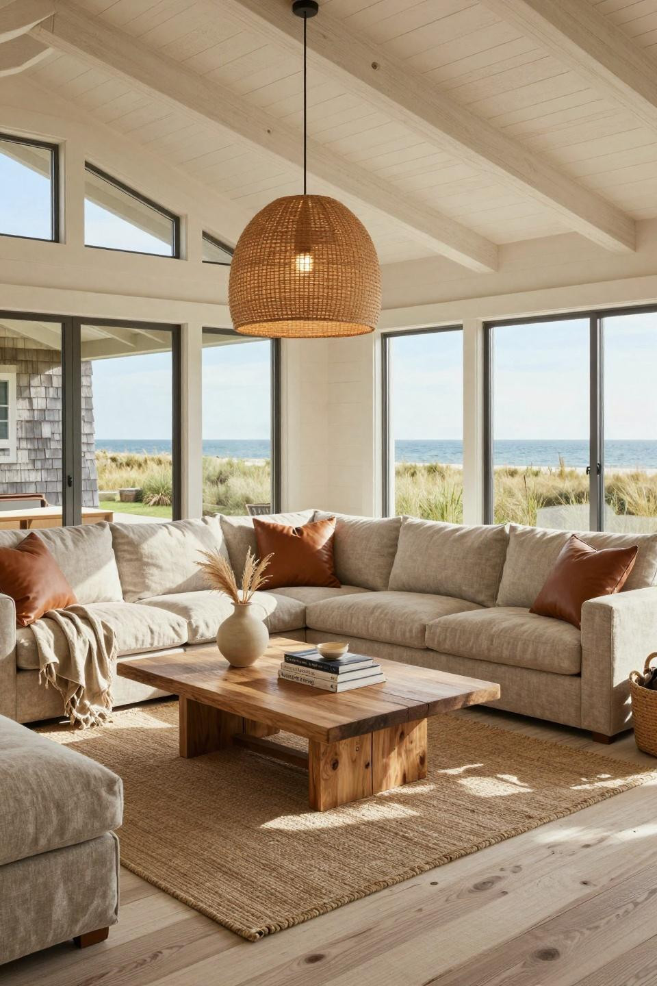 Coastal aesthetic with RH Modern Cloud sofa and weathered driftwood finishes