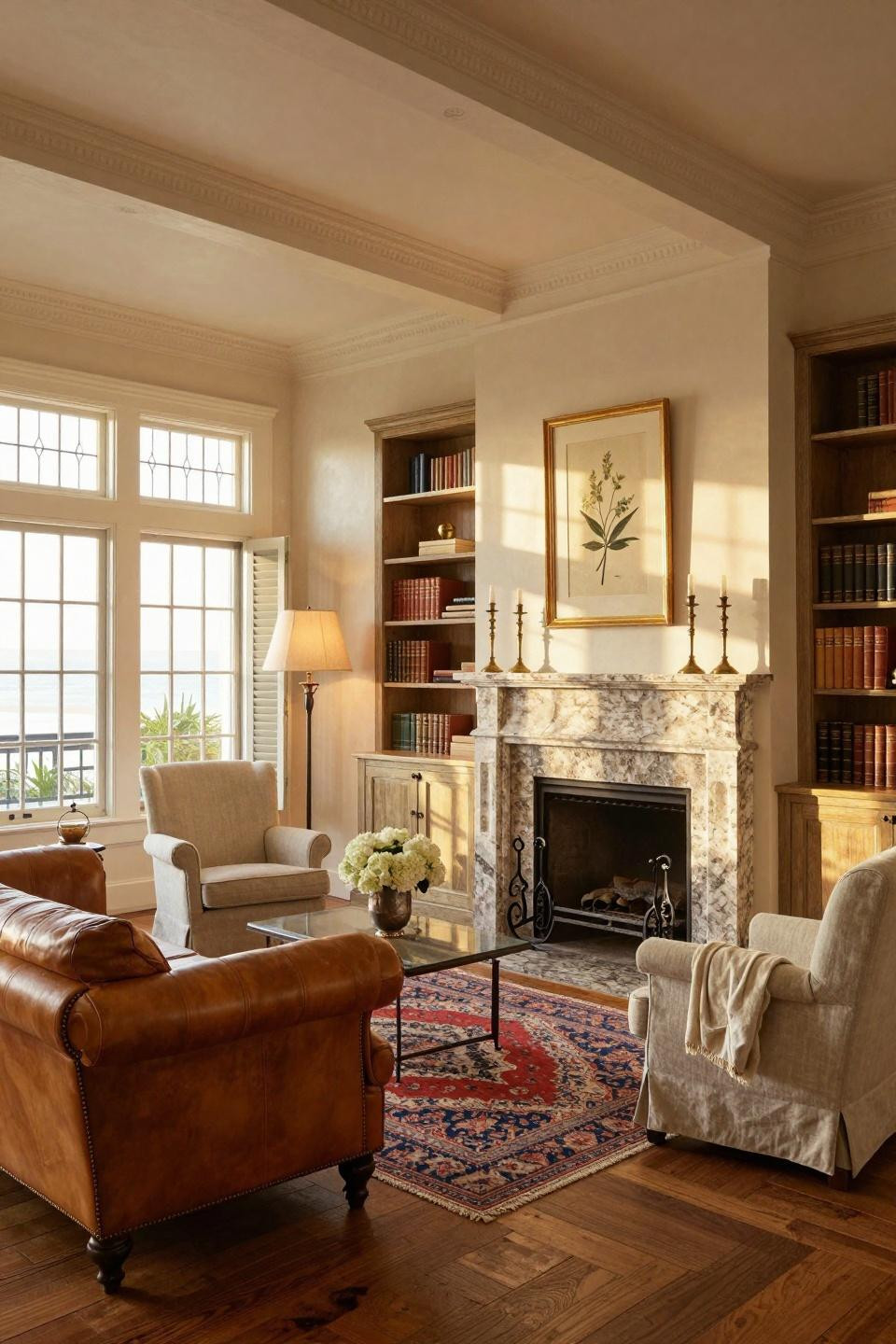 Old southern homes interior featuring hand-carved granite fireplace with Federal-style details