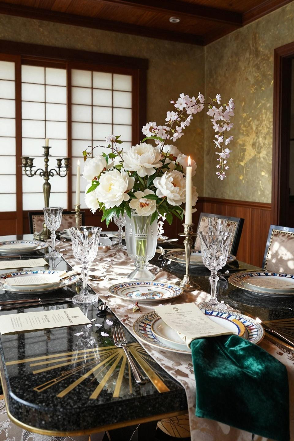 Garden party tablescapes featuring 1920s Lalique vase and Bernardaud Limoges
