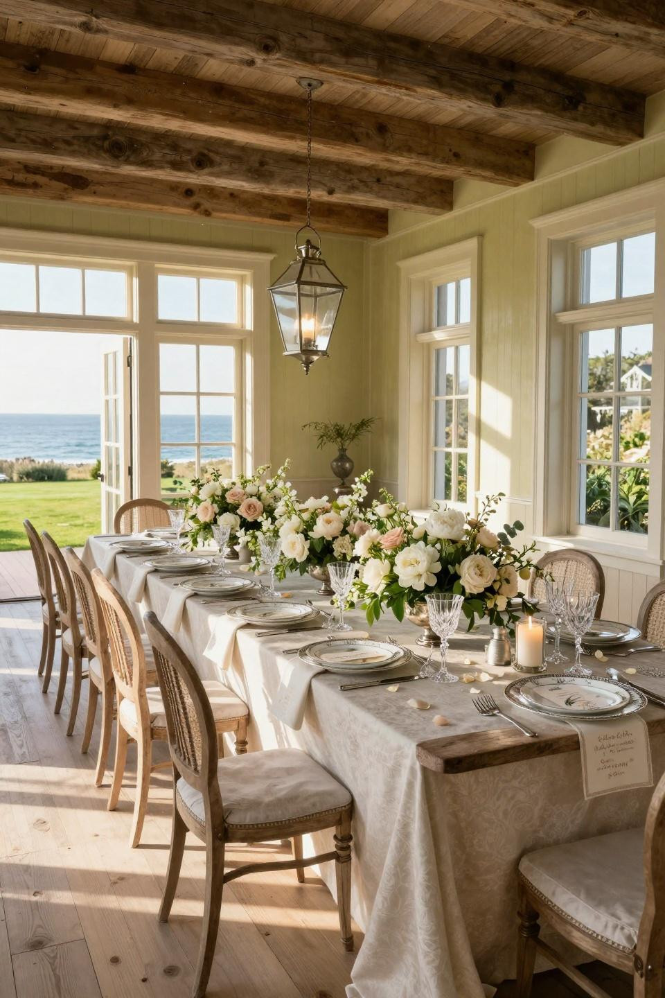 Spring wedding flowers centerpieces with white peonies in antique silver urns at British country estate