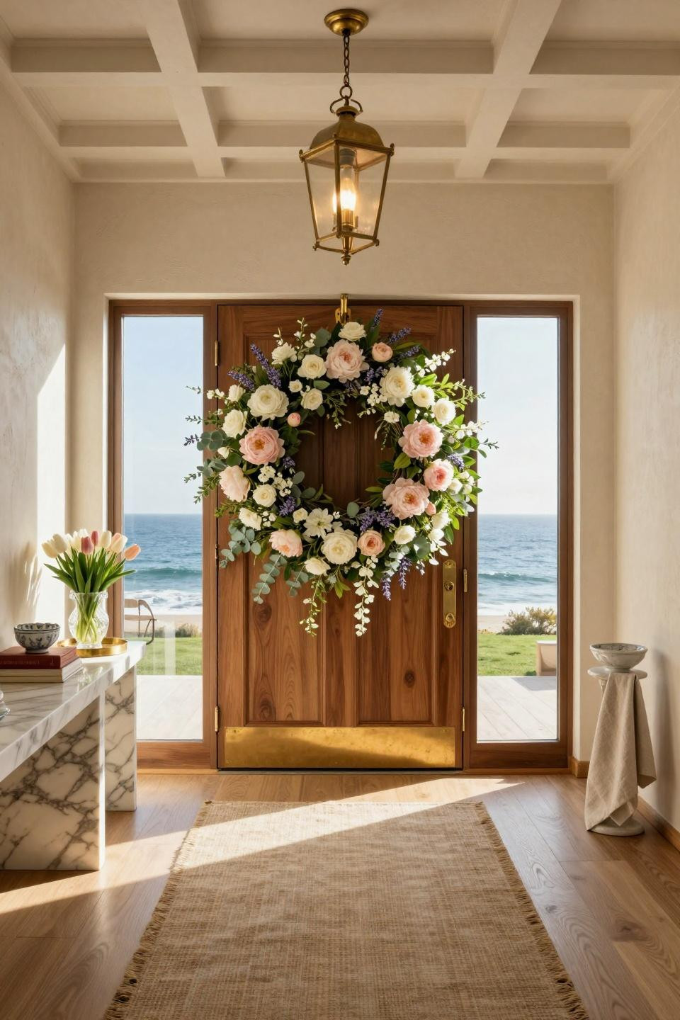 Summer wreath ideas with blush peonies and lavender