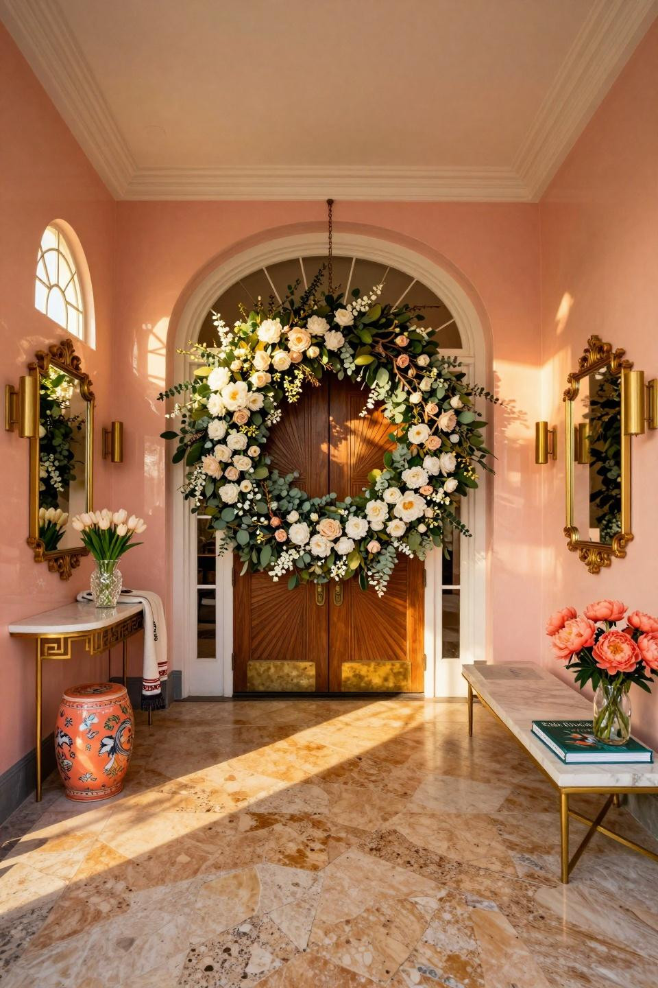 Summer wreath ideas with preserved magnolia and peonies