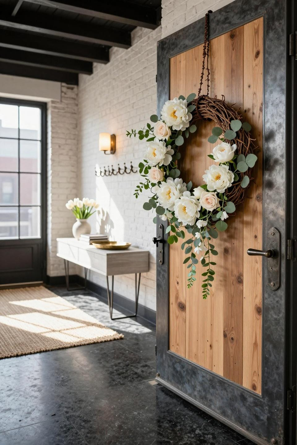 Spring wreaths for front door DIY with white peonies and jasmine