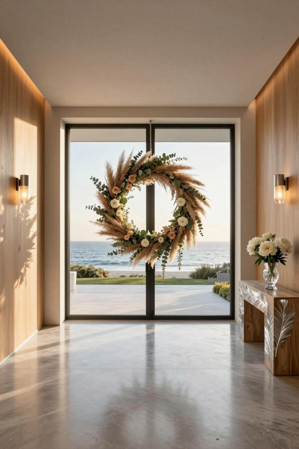 Boho wreath with preserved eucalyptus and pampas grass