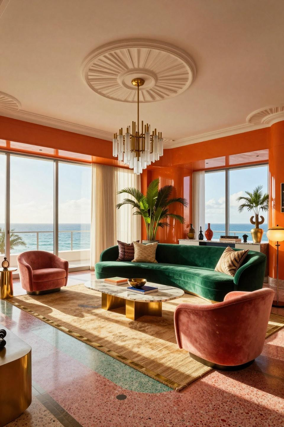 Funky decorating ideas in Miami South Beach penthouse with terrazzo flooring