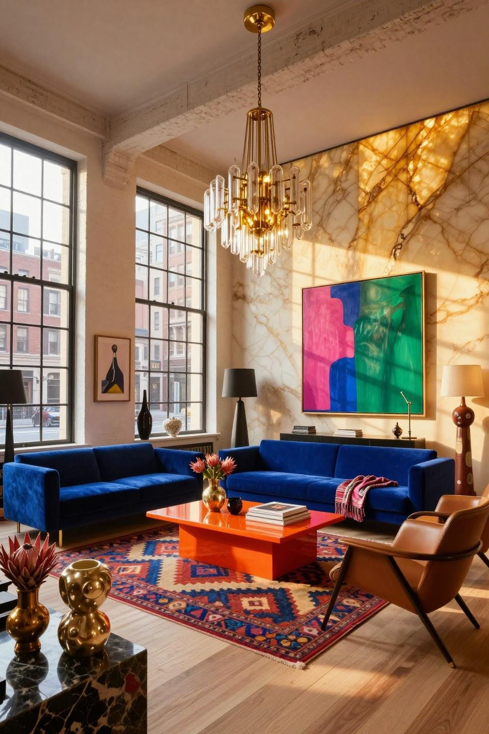 Funky apartment decor with oversized contemporary paintings in Tribeca
