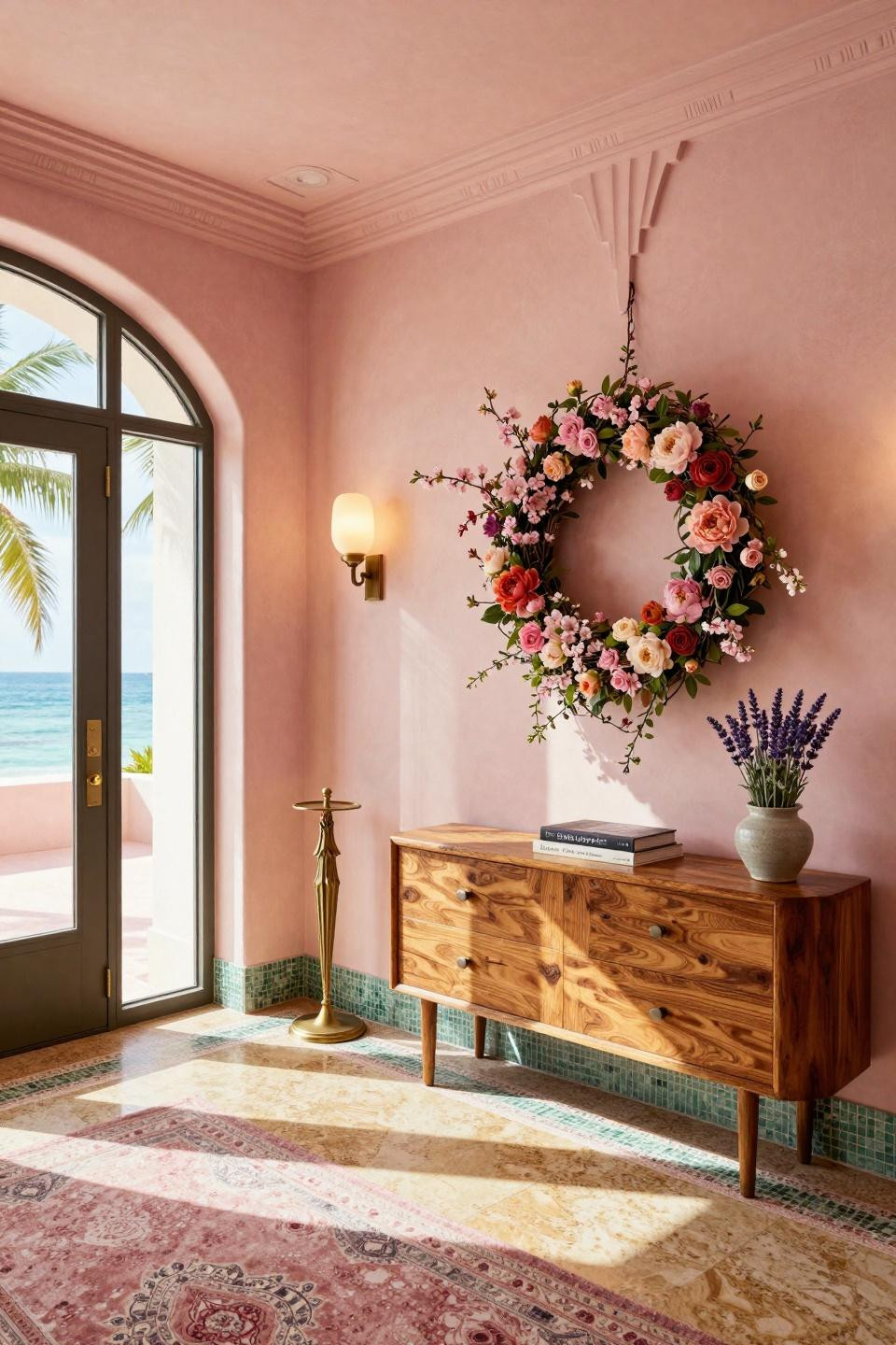 Spring door hangers featuring museum-quality botanical wreath in bronze frame