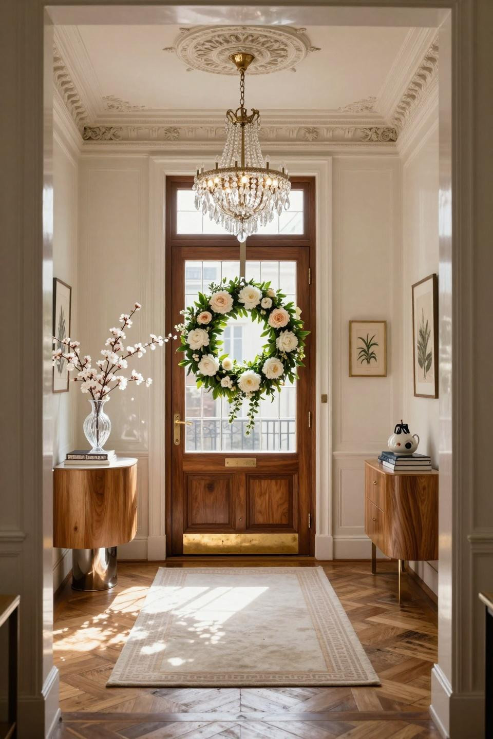 Spring door hangers featuring oversized fresh white peony wreath