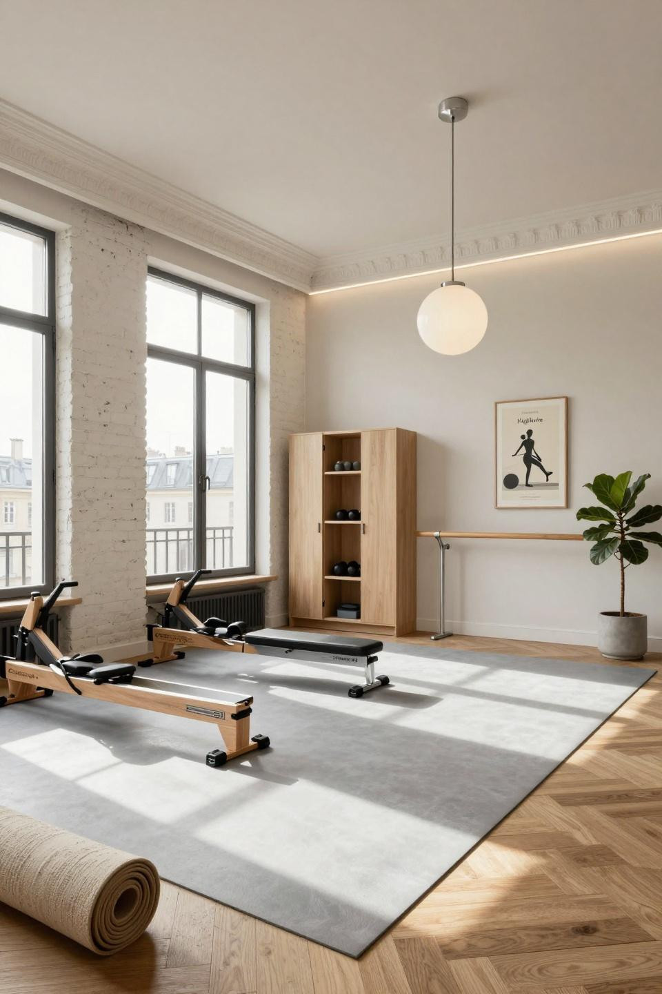 Garage gym ideas small diy showcasing Parisian 6th arrondissement with preserved plaster moldings
