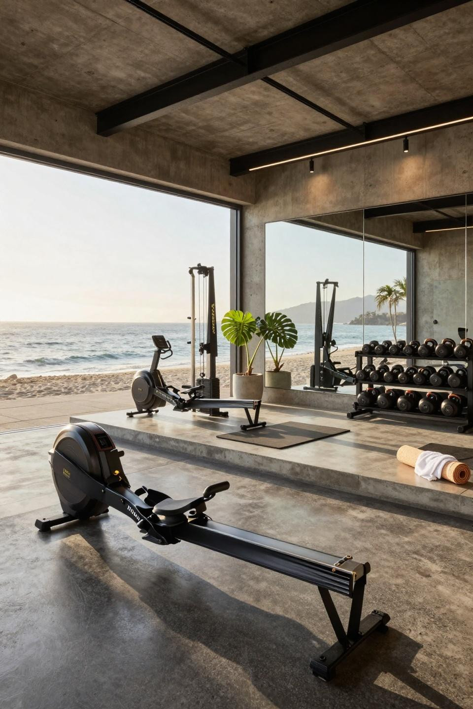 Garage gym ideas small diy showcasing Malibu beach house with Pacific Ocean panorama