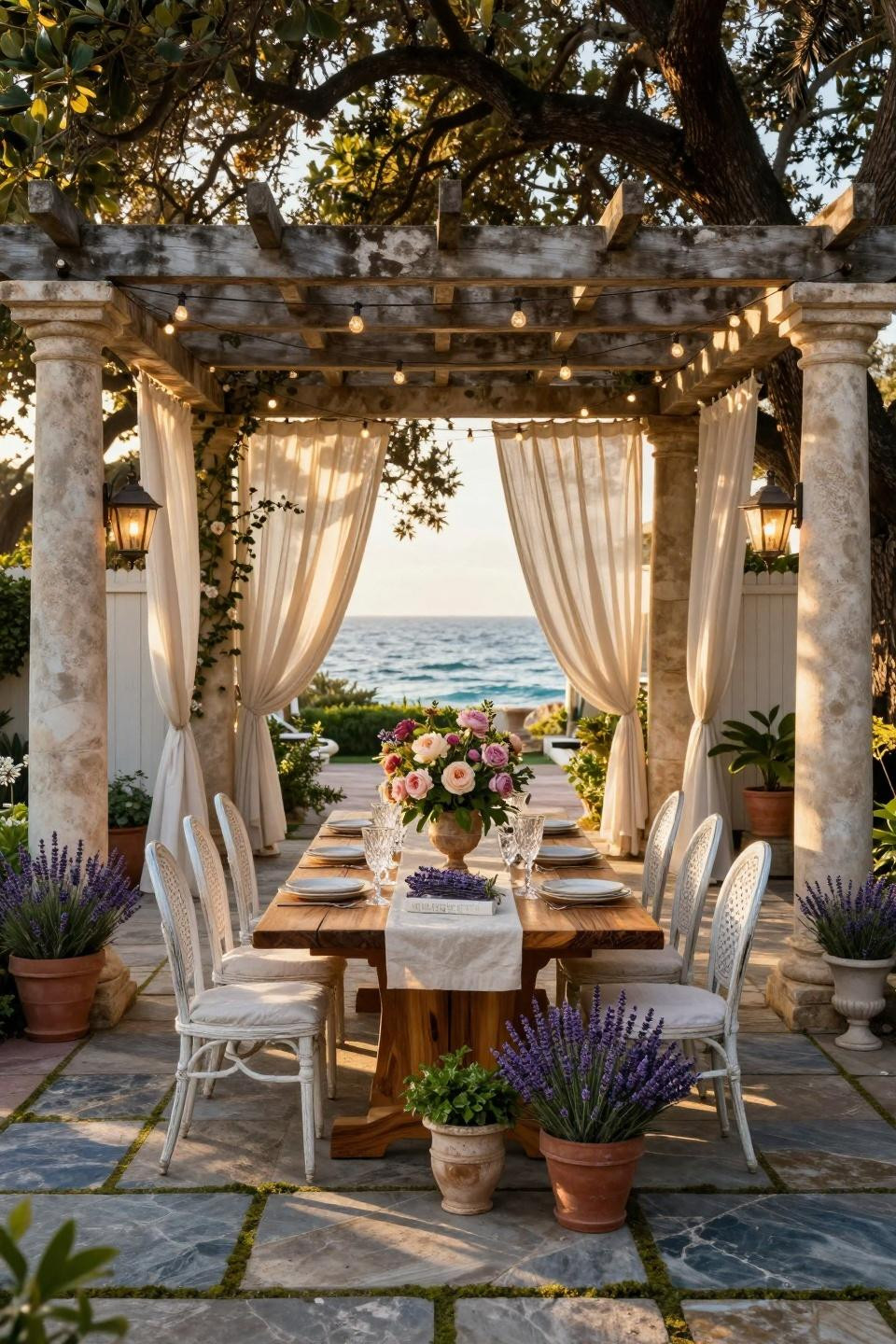 Garden party ideas with bleached teak dining table and French bistro chairs