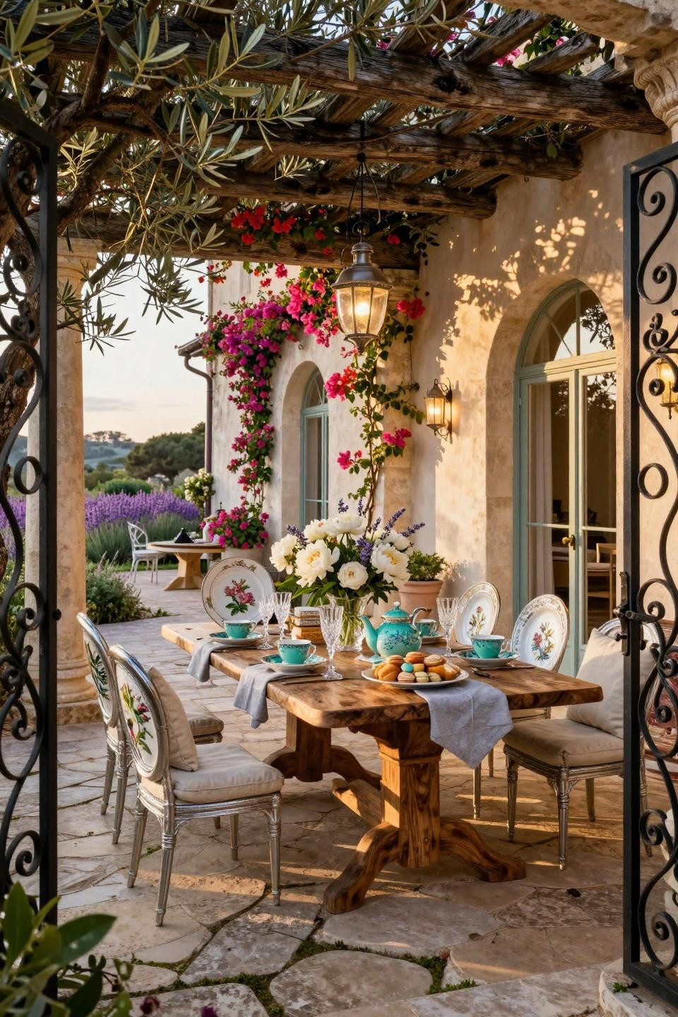 High Tea Party Decorations with walnut burl and platinum-finished bistro chairs