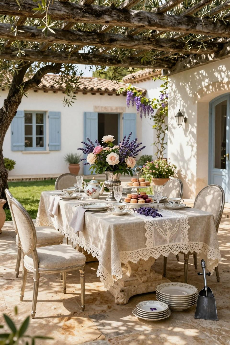 High Tea Party Decorations with French limestone and Limoges porcelain
