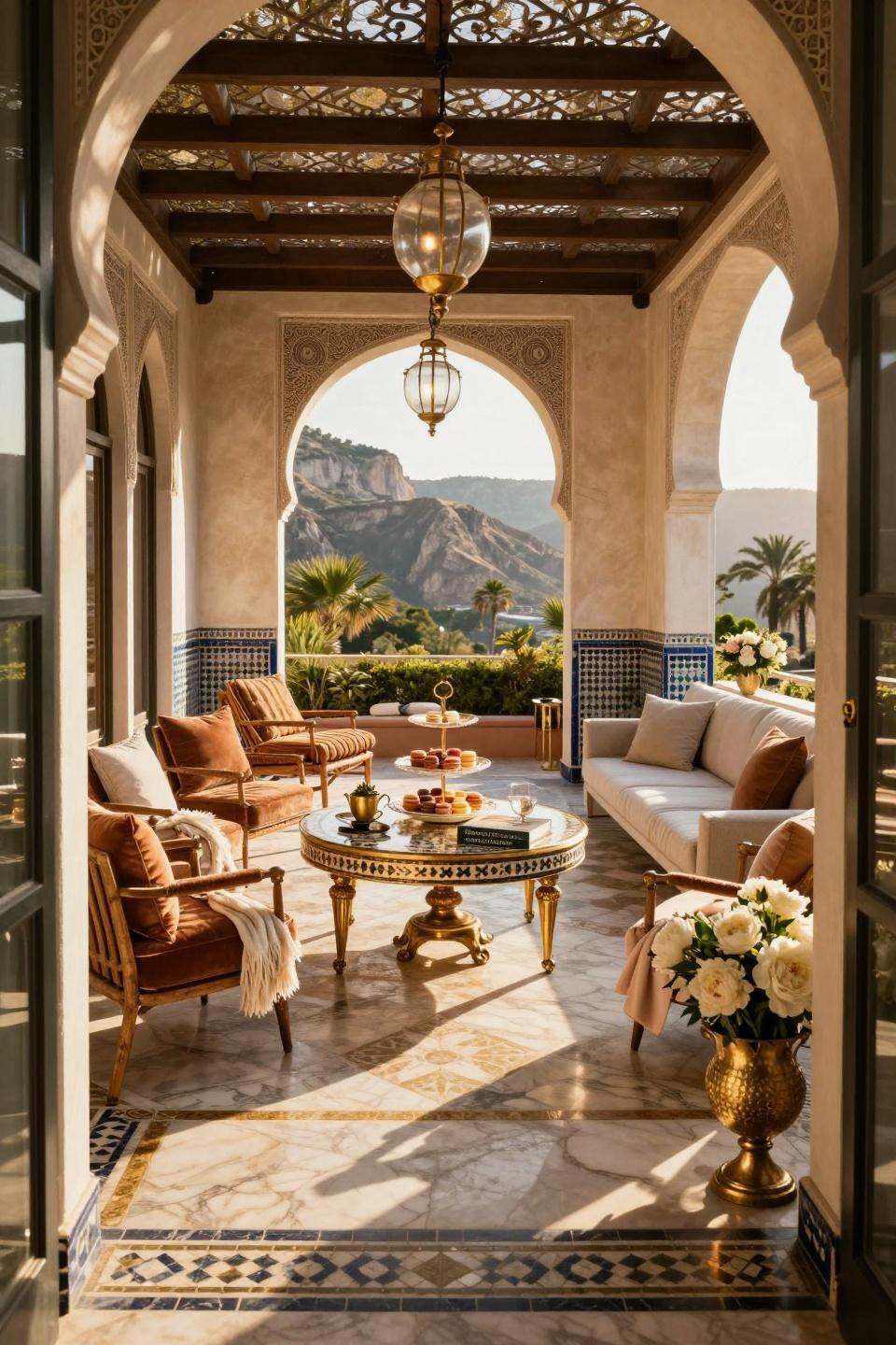Summer Garden Party with Calacatta Gold marble and brass inlay
