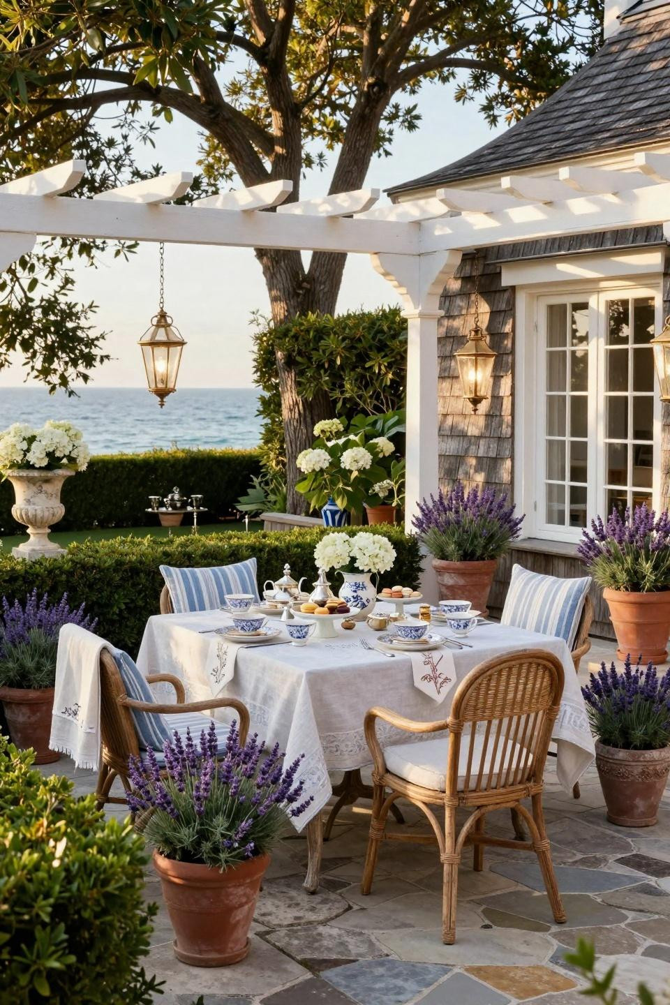 Backyard Tea Party with French limestone and vintage teak