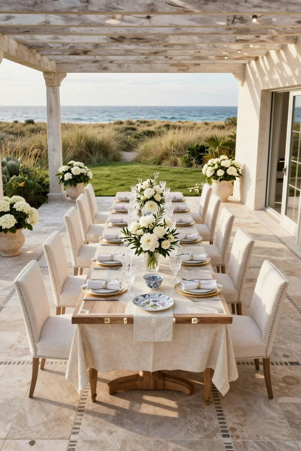 Garden Party Set Up captured from overhead showing limestone geometric patterns