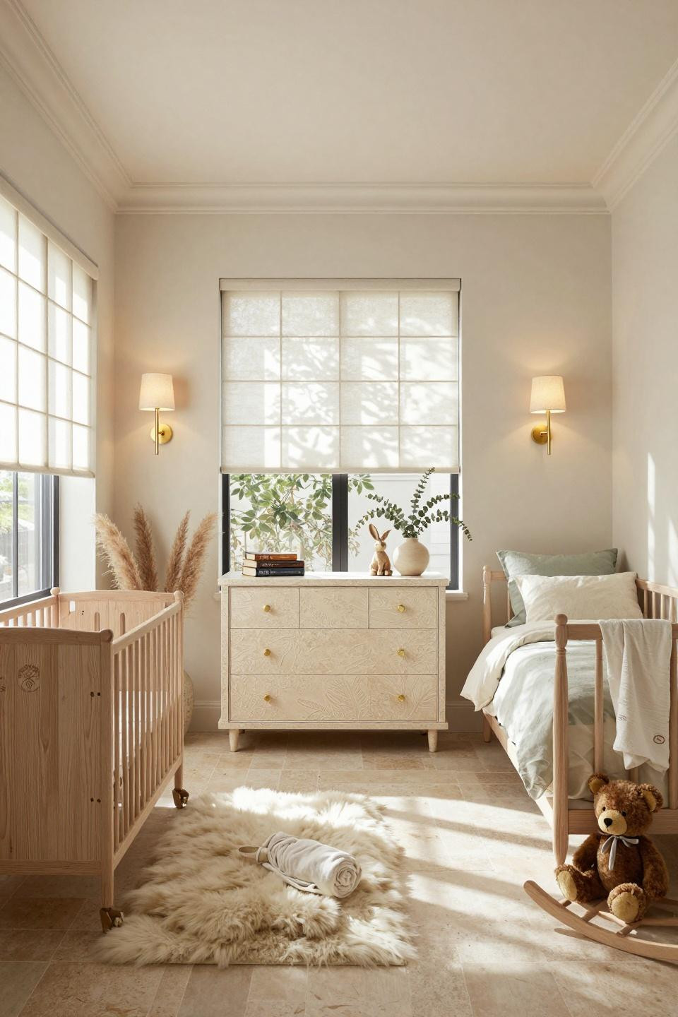 Baby shower inspo featuring hand-carved limestone changing table with British country house aesthetic meets Japanese minimalism