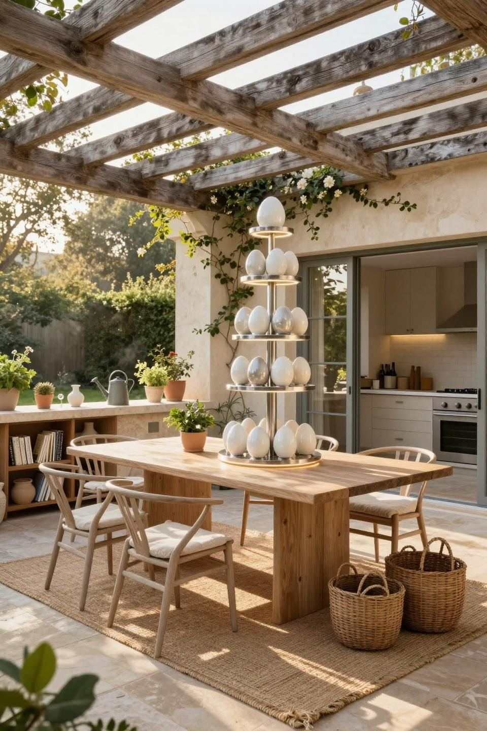 Small farm stand with hand-thrown porcelain and brushed platinum details