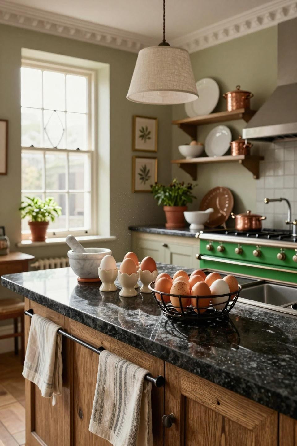 Egg storage ideas with honed Absolute Black granite counter