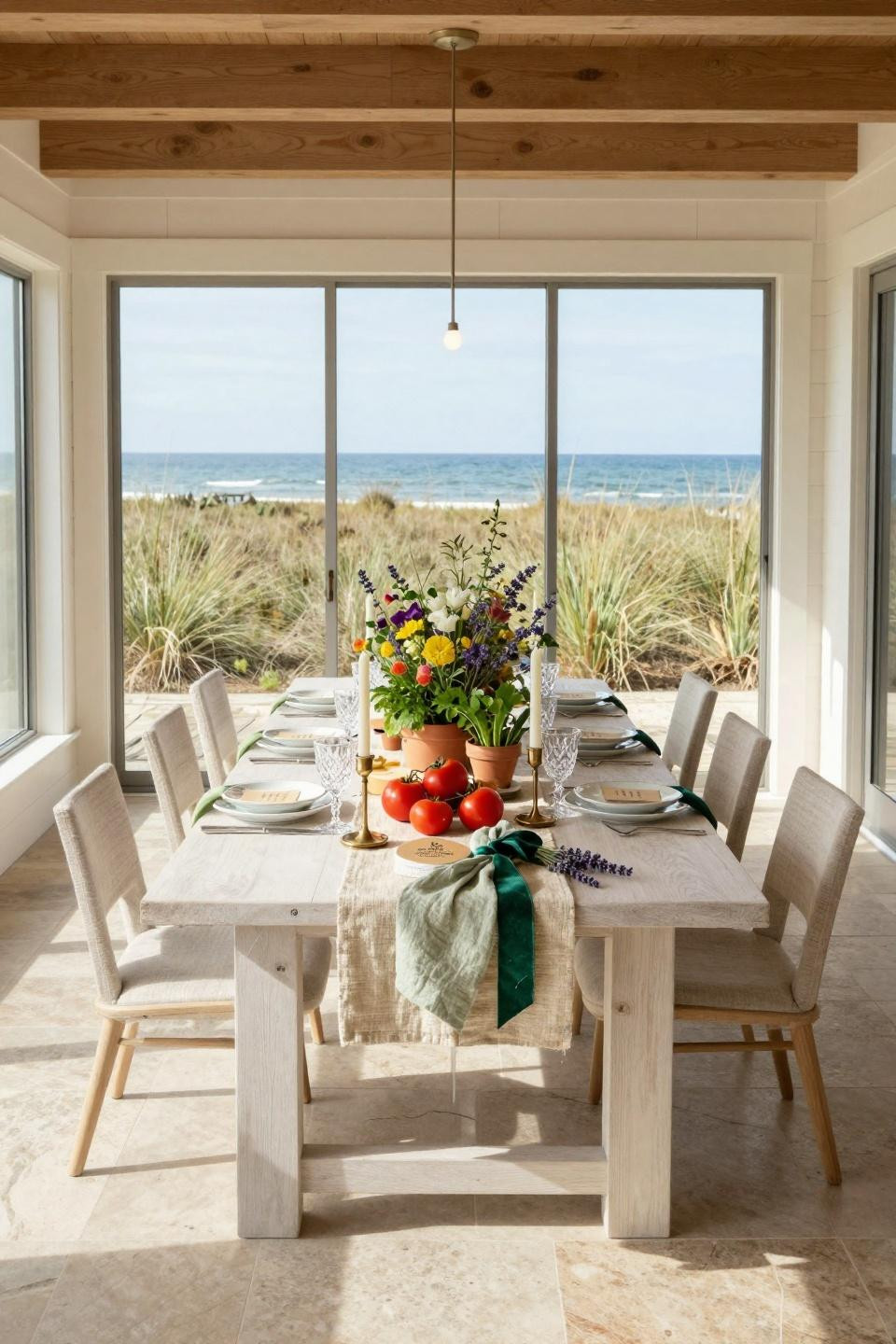 Wildflower baby shower with limestone table and mercury glass vessels