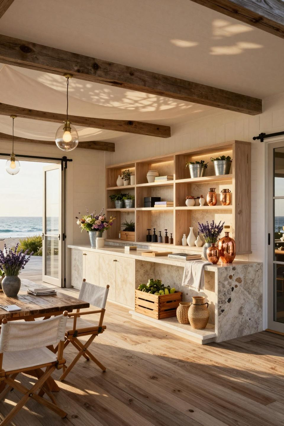 Farm market ideas featuring whitewashed oak with museum-quality lighting